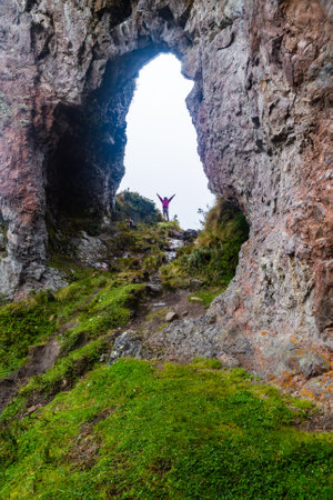 Ventana de Pesillo, a natural stone arch in the Ecuadorian eastern mountain rangeの写真素材