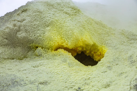 Sulphurous fumaroles of the Cumbal volcano in Colombia border with Ecuador, sea of ââcloudsの写真素材
