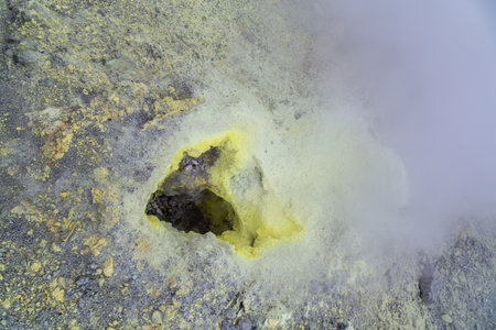Sulphurous fumaroles of the Cumbal volcano in Colombia border with Ecuador, sea of ââcloudsの写真素材