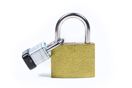 Two multicolored padlocks isolated on white background