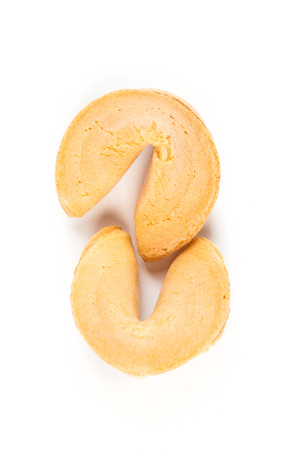 Fortune cookies isolated on white backgroundの写真素材