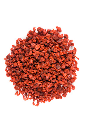 Pile of imitation bacon bits isolated on white backgroundの写真素材