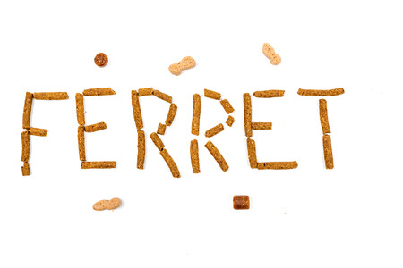Ferret food that spells ferret with treats around isolated on white backgroundの写真素材