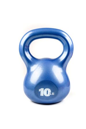 Blue 10 pound kettlebell isolated on white backgroundの写真素材