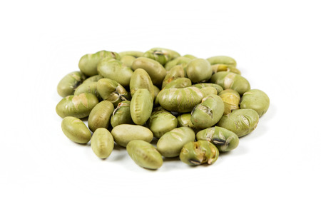 Roasted edamame beans isolated on white backgroundの写真素材