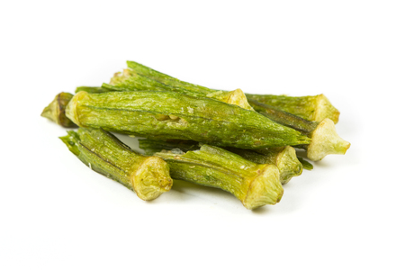 Dried okra isolated on white backgroundの写真素材