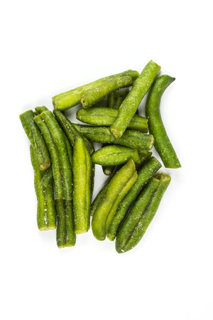Dried green beans isolated on white backgroundの写真素材