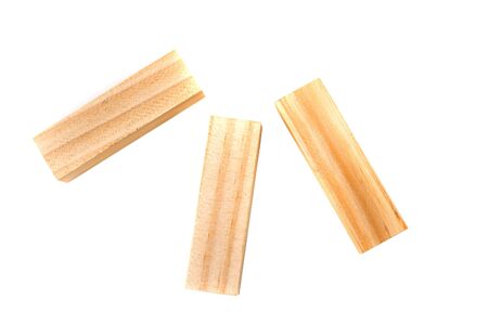 Wooden game blocks isolated on white backgroundの写真素材