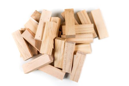 Wooden game blocks isolated on white backgroundの写真素材