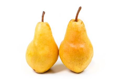 Two ripe pears isolated on white backgroundの写真素材