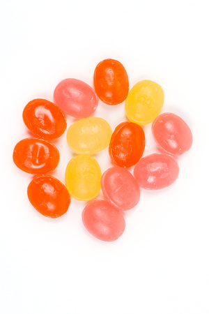 Fruity cold lozenges isolated on white backgroundの写真素材
