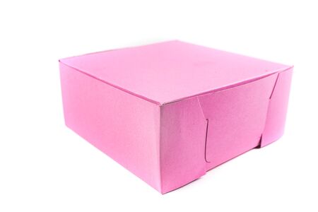 Pink donut box isolated on a white backgroundの写真素材