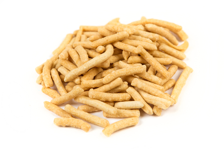 Chow mein noodles isolated on white backgroundの写真素材