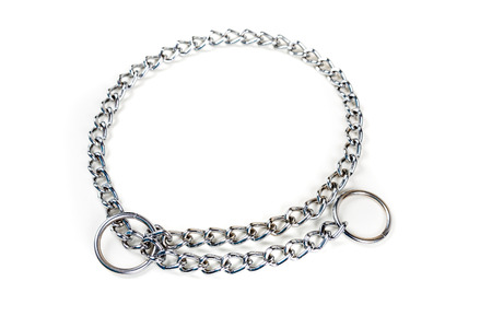 Silver metal choke chain for dog isolated on white backgroundの写真素材
