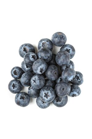 Pile of blueberries isolated on white backgroundの写真素材