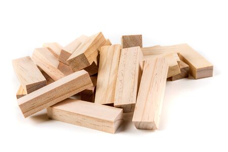 Wooden game blocks isolated on white backgroundの写真素材