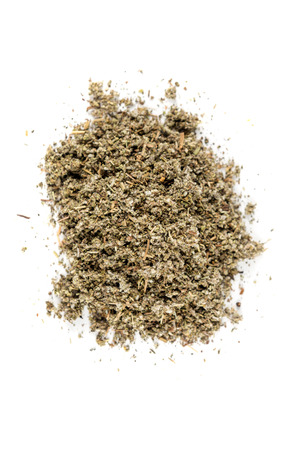 Pile of rubbed sage isolated on white backgroundの写真素材