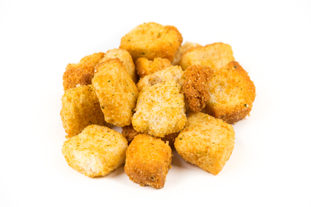 Garlic croutons isolated on white backgroundの写真素材
