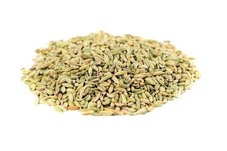 Whole fennel seed isolated on white backgroundの写真素材