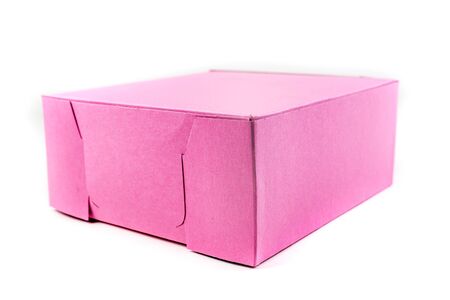 Pink donut box isolated on a white backgroundの写真素材
