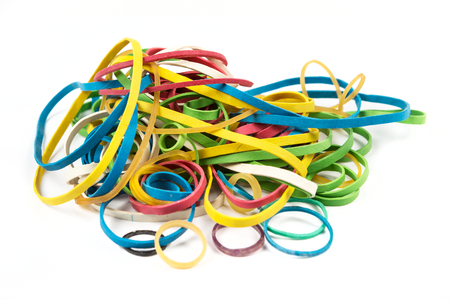 Rubber bands isolated on white backgroundの写真素材