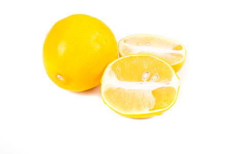 Two meyer lemons isolated on white backgroundの写真素材