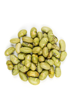 Roasted edamame beans isolated on white backgroundの写真素材