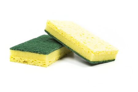 Two cellulose sponges isolated on white backgroundの写真素材
