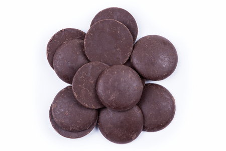 Sugar free chocolate melts isolated on white backgroundの写真素材
