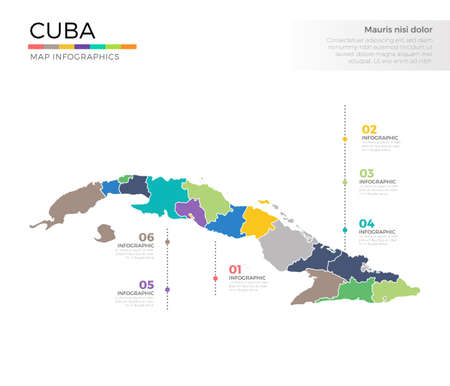 Cuba country map infographic colored vector template with regions and pointer marksのイラスト素材