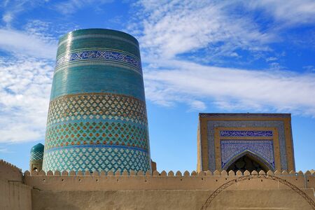 Minaret and mosque in Khiva - Uzbekistanの写真素材