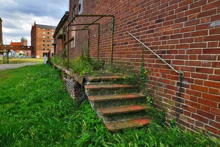 Abandoned and overgrown steps in wismarの写真素材