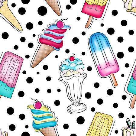 ice cream illustration patternの写真素材