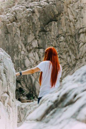 Saklikent Canyon, Mugla, Turkey. Tourists in Saklikent Canyon. Saklikent is a Canyon in Turkey.Beautiful woman.のeditorial素材