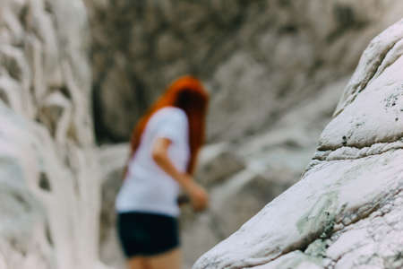 Saklikent Canyon, Mugla, Turkey. Tourists in Saklikent Canyon. Saklikent is a Canyon in Turkey.Beautiful woman.のeditorial素材