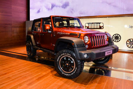 Jeep Wrangler Rubicon on display during the Geneva Motor Show, Geneva, Switzerland, March 4, 2014. のeditorial素材