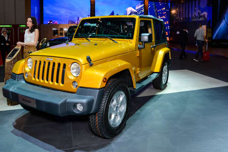 Jeep Wrangler on display during the Geneva Motor Show, Geneva, Switzerland, March 4, 2014. のeditorial素材
