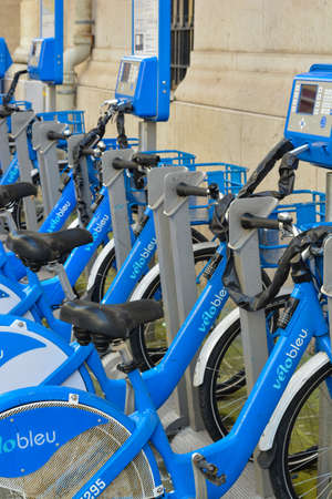 NICE, FRANCE - MARCH 13: Self service bike rental, all you need is a deposit on a credit card then...