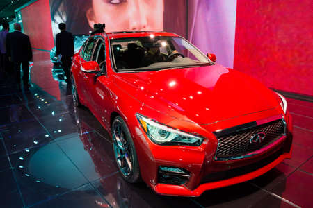 Detroit, MI, USA - January 12, 2015: Infinity Q50 sedan on display during the 2015 Detroit International Auto Show at the COBO Center in downtown Detroit.のeditorial素材