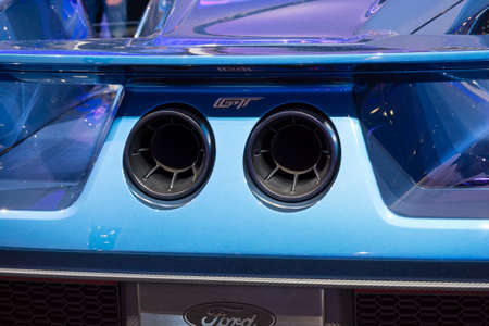 Detroit, MI, USA - January 12, 2015: Ford GT on display during the 2015 Detroit International Auto Show at the COBO Center in downtown Detroit.のeditorial素材
