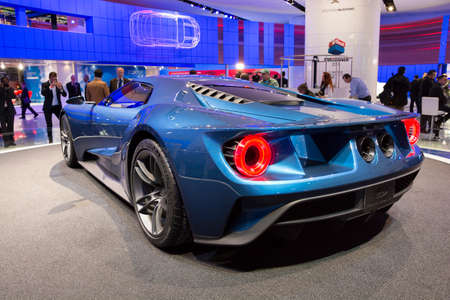 Detroit, MI, USA - January 12, 2015: Ford GT on display during the 2015 Detroit International Auto Show at the COBO Center in downtown Detroit.のeditorial素材