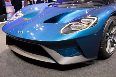 Detroit, MI, USA - January 12, 2015: Ford GT on display during the 2015 Detroit International Auto Show at the COBO Center in downtown Detroit.のeditorial素材