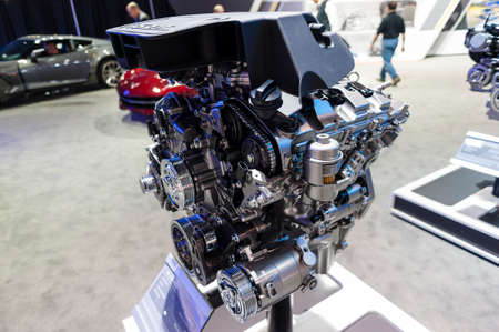 New York, USA - March 23, 2016: Chevrolet 3.6L VVT DI engine on display during the New York International Auto Show at the Jacob Javits Center.のeditorial素材