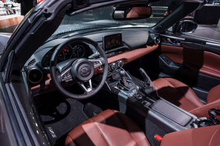 New York, USA - March 23, 2016: Mazda MX-5 RF interior on display during the New York International...