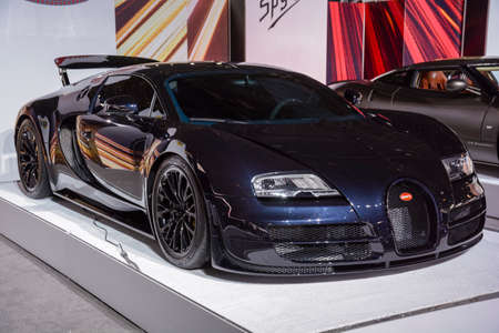 New York, USA - March 23, 2016: Bugatti Veyron on display during the New York International Auto Show at the Jacob Javits Center.のeditorial素材