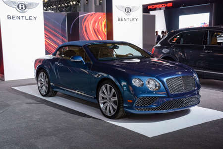 New York, USA - March 23, 2016: Bentley Continental convertible on display during the New York...