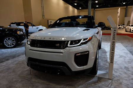 Miami, USA - September 10, 2016: Range Rover Evoque HSE convertible on display during the Miami International Auto Show at the Miami Beach Convention Center.のeditorial素材