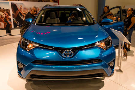 Miami, USA - September 10, 2016: Toyota Rav4 hybrid on display during the Miami International Auto...