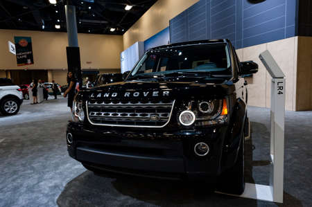 Miami, USA - September 10, 2016: Land Rover Discovery LR4 Silver Edition on display during the Miami...