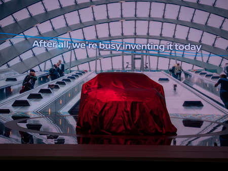 New York, US - March 28, 2018: Nissan Altima under wraps before it's debut during the 2018 New York International Auto Show held at the Jacob K. Javits Convention Center.のeditorial素材